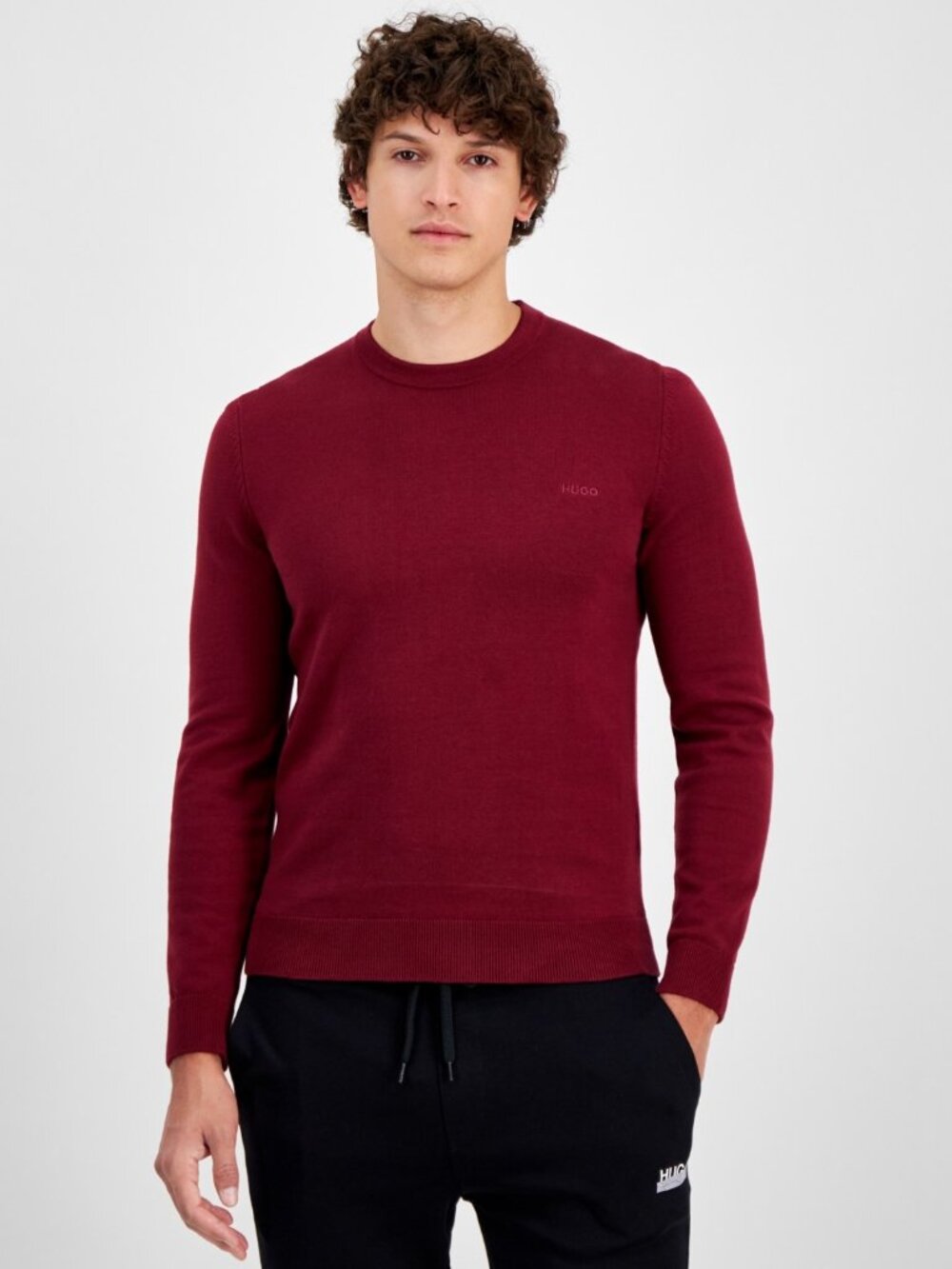 Hugo by Hugo Boss Men's San Cassius Logo Sweater, Created for Macy's - Burgundy